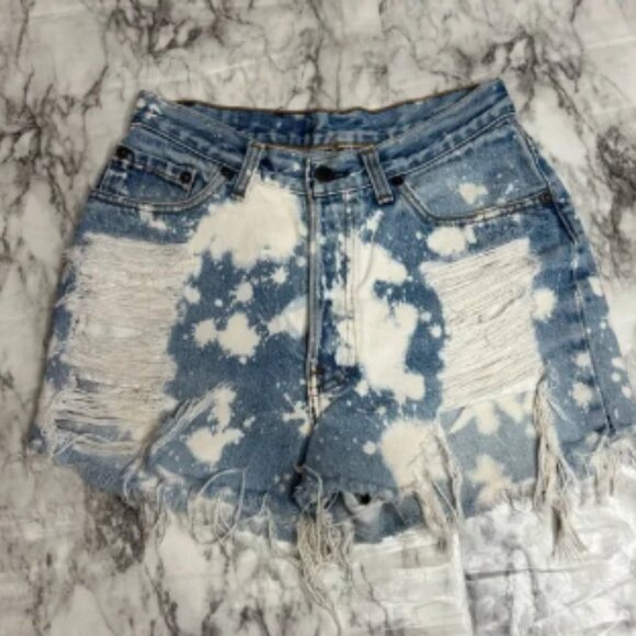 Levi’s distressed bleached high rise denim jean shorts button fly Y2K 90s small - Picture 1 of 6